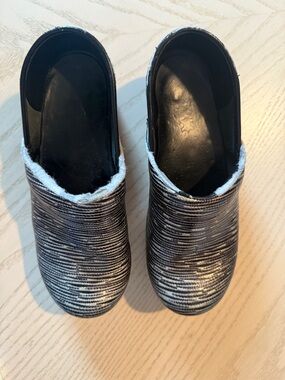 Striped Black and White Slip-On Clogs for Women